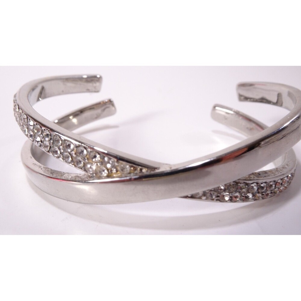 Designer WOmen's Shiny Silver Crystal Pave Criss Cross Cuff Bracelet NWOT